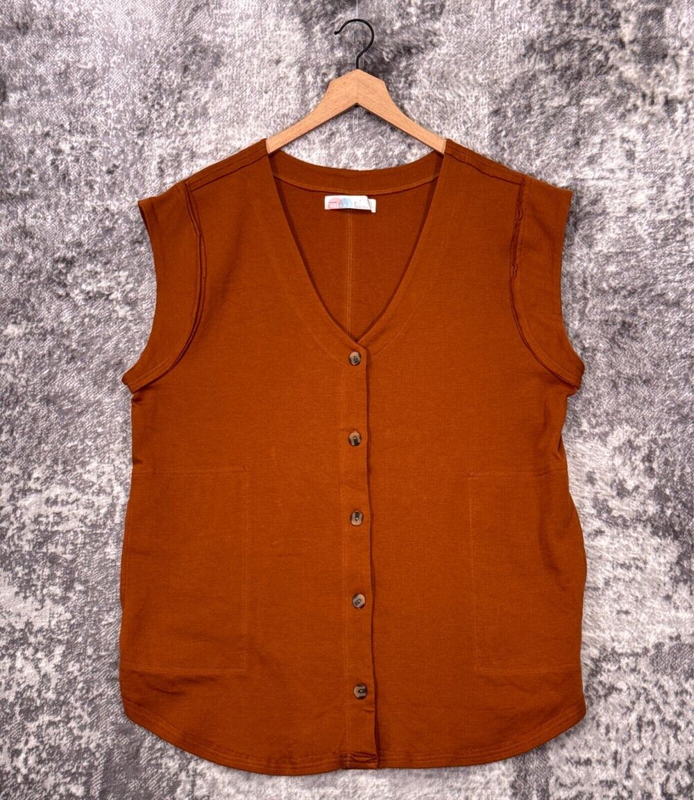 Free People Beach Tunic Large Womens Brown Button Up Relax Fit Top